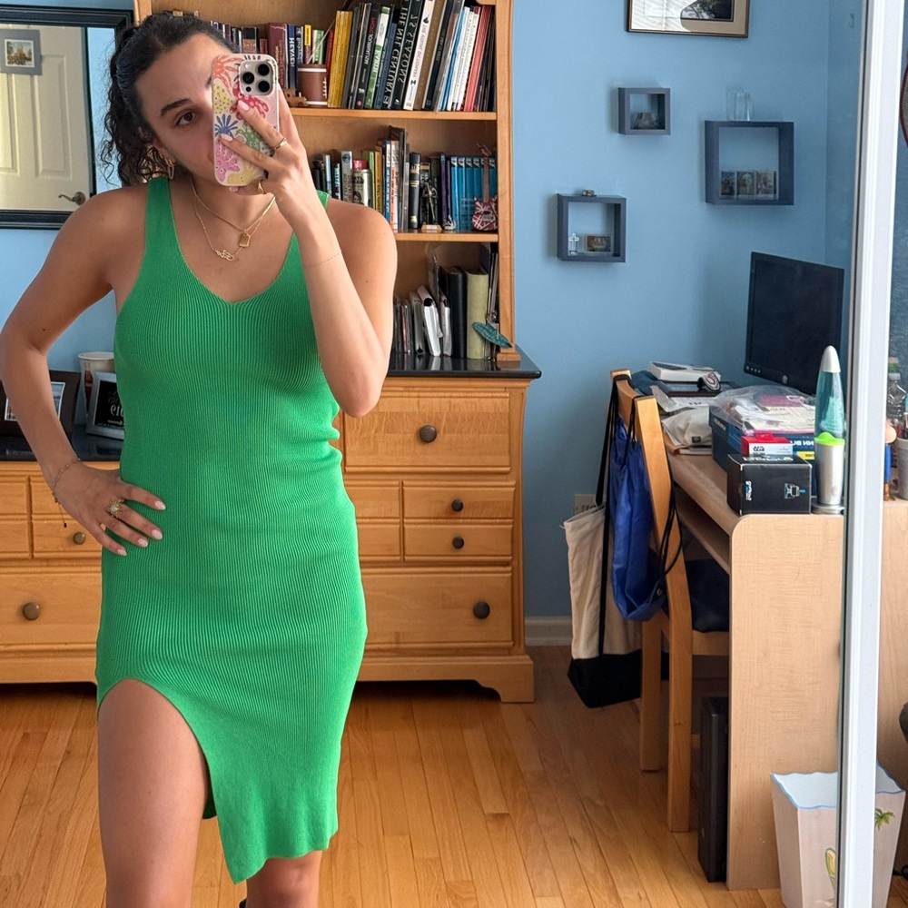 Green ribbed midi dress